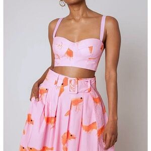Rachel Antonoff Karen Bra Crop Top Bustier Pink Shrimp Prawn Print Animal 12